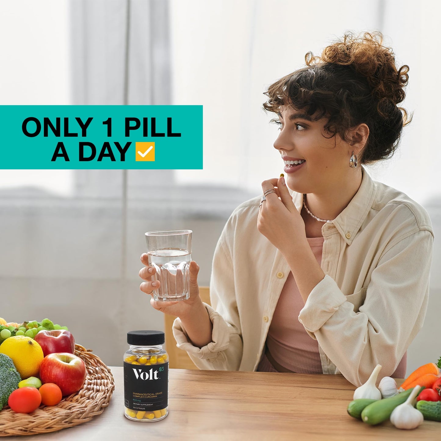 Volt03 Organic Turmeric Curcumin Capsules, 400mg Complex Curcurmin - Pharmaceutical-Grade Curcumin Supplement for Joint Health, Immune Support, & Healthy Inflammation Response, 60-day (2 month) supply
