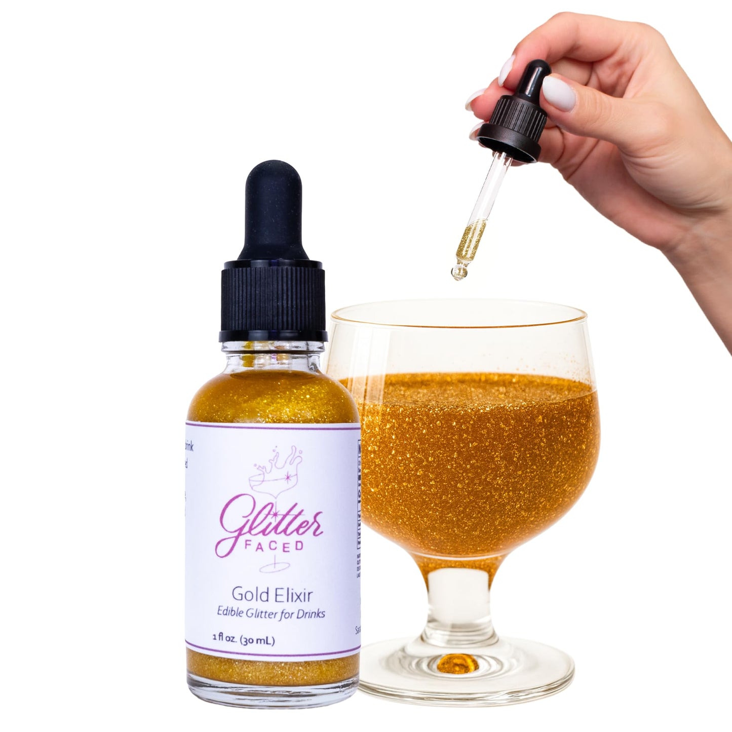 Glitter Faced Gold Edible Glitter For Drinks With 0-Calories, No Taste or Texture | 30ml Food-Grade, 30 Drinks, Luster Dust | Ideal for Beverages, Galentine’s, Parties & Events | Made in USA