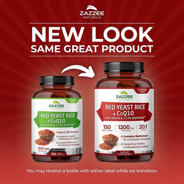 Extra Strength Red Yeast Rice with CoQ10 - 20X Concentrated 1200mg Red Yeast Rice Supplement with Niacin CoQ 10 and BioPerine for Enhanced Absorption - Non-GMO Vegan & ISO Lab Tested (75 Servings)