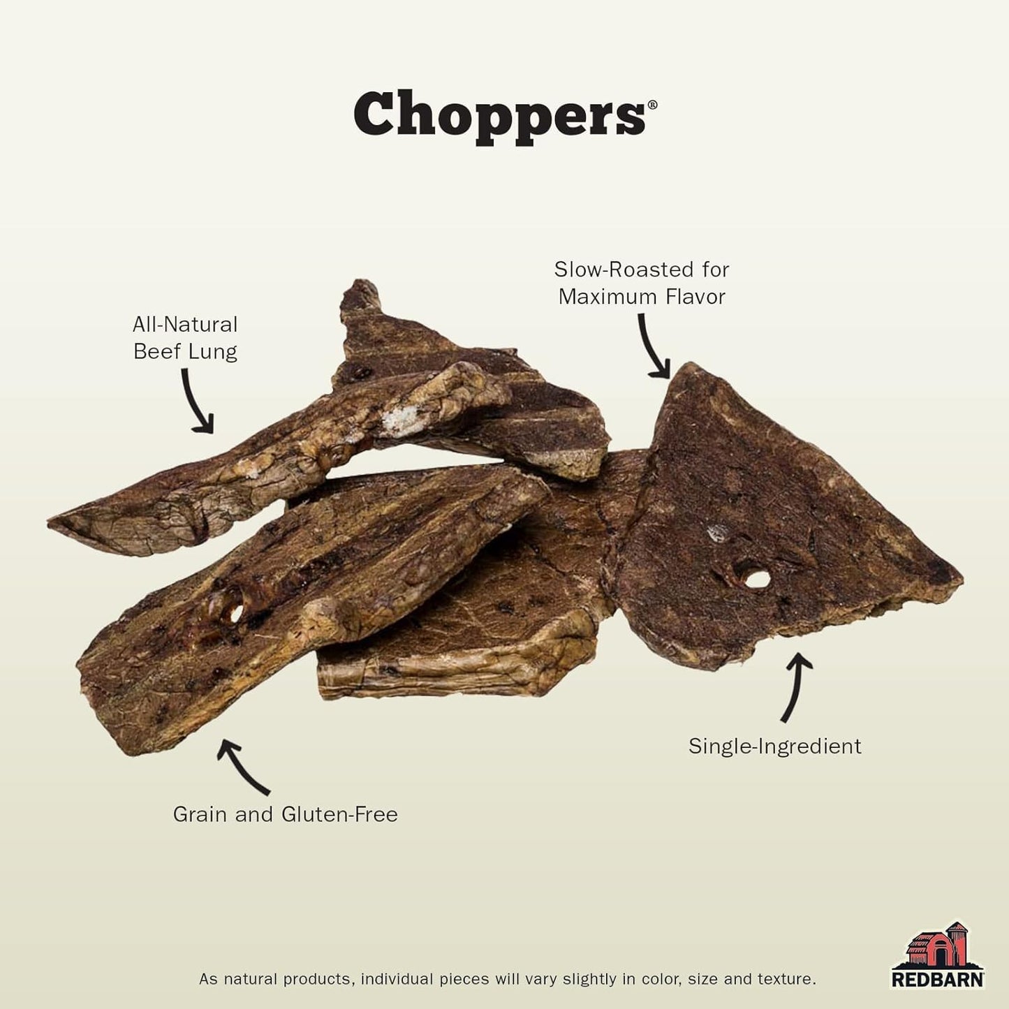 Redbarn Pet Products Natural Choppers Beef Lung Chew Treats for Dogs - Premium Made in USA Rawhide-Free Single Ingredient High Protein Low Fat