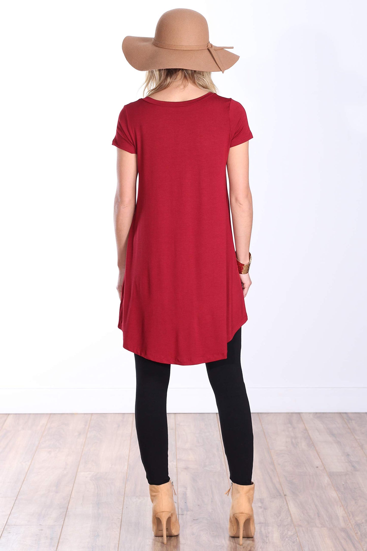 Popana Womens Short Sleeve Summer Tunic Tops to Wear with Leggings Loose Fit Made in USA Burgundy