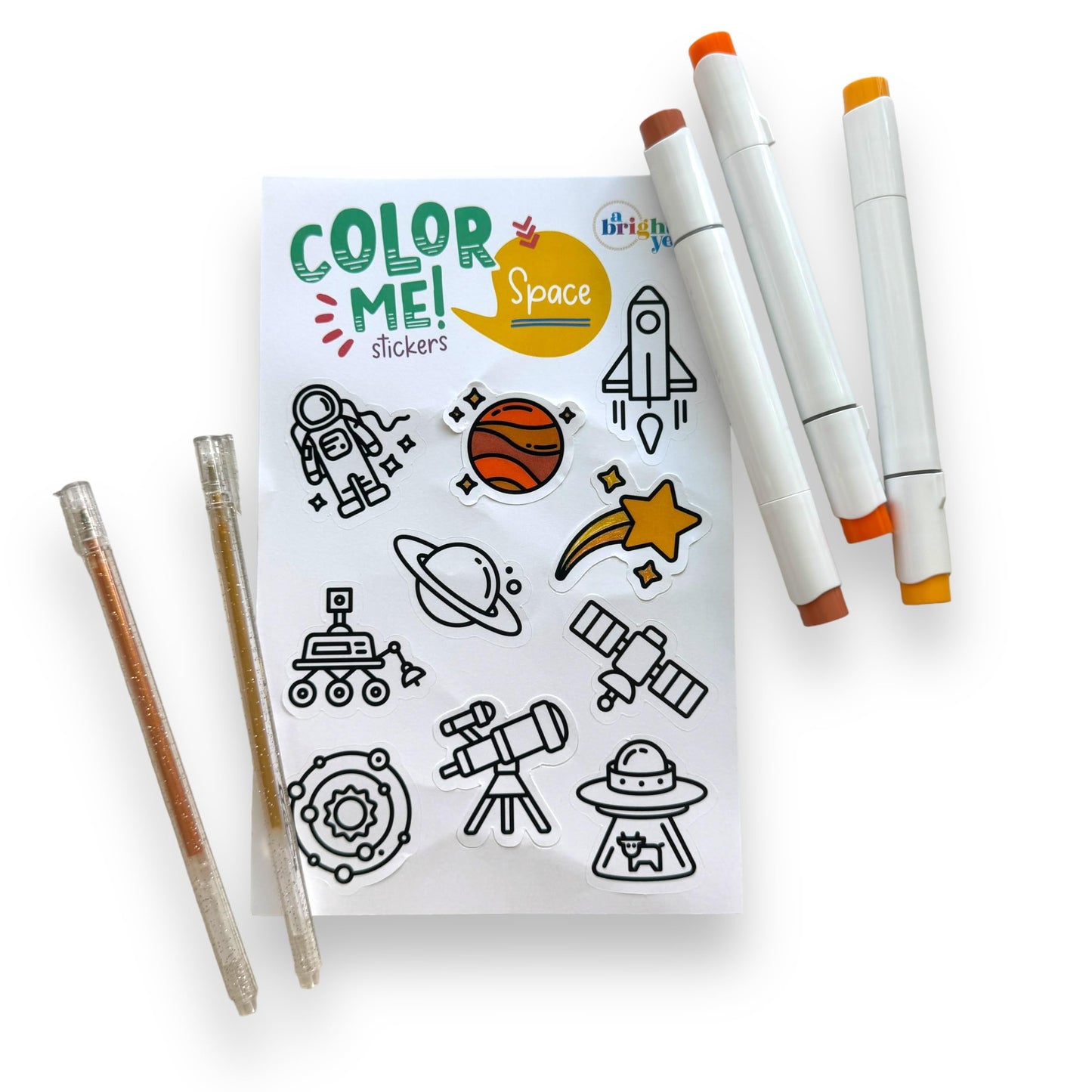 A Brighter Year Color-Your-Own Sticker Bundle, Space & Science Edition -3-Pack of 8.5” x 5.5” Sheets of 10 Stickers Each – Each Sticker is 1.5-2” x 2-3”, Notebooks, Planner, Gift Wrap