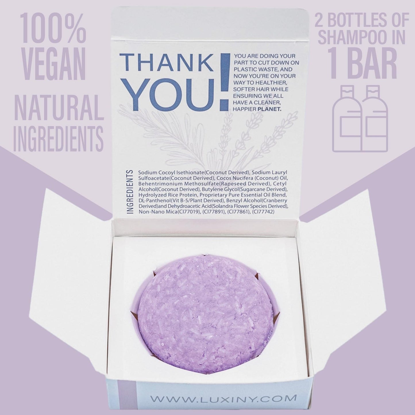 Luxiny Hair Shampoo and Conditioner Set - Sulfate Free Lavender Bars, Made in USA (1 Shampoo Bar 60g, 1 Deep Conditioner Bar 50g)