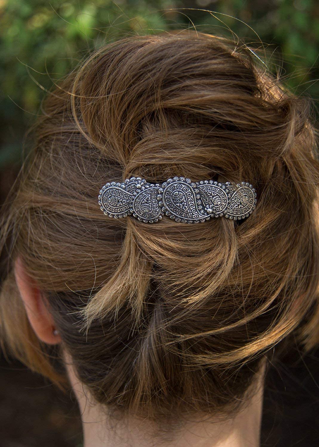 Paisley Hair Clip, Hand Cast Metal Barrette Made in the USA with a Medium 70mm Clip by Oberon Design, 1 Piece