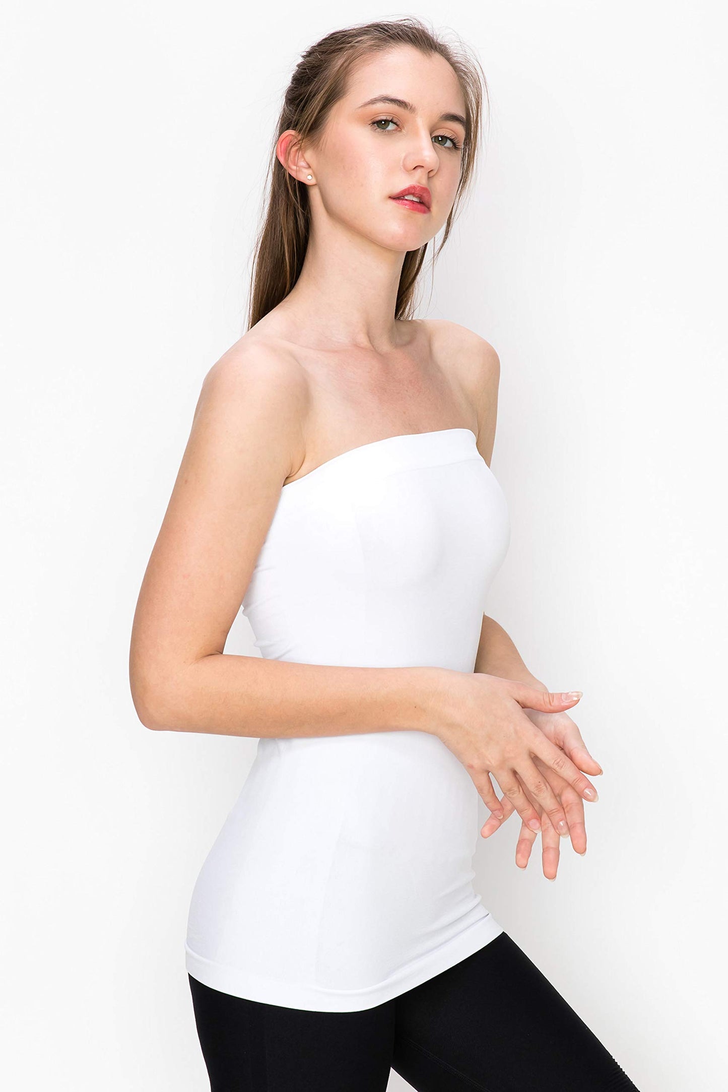 Kurve Women’s Strapless Tube Top - Long Length Seamless Bandeau Stretch Sexy Cami Tops, UV Protective Fabric UPF 50+ (Made in USA)