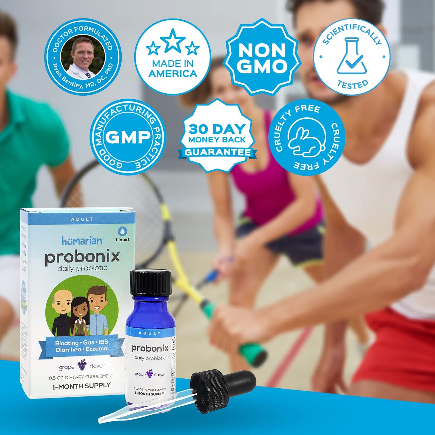 Probonix Humarian Liquid Probiotics for Adults - 12-Strain Probiotic Drops to Fortify Gut Health, Immunity and More - 30-Day Supply - Delicious Grape Flavor