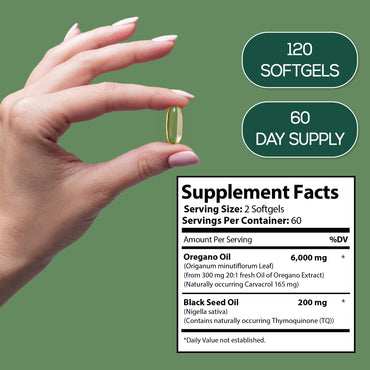 HARMONIFY Oil of Oregano with Black Seed Oil Supplement for Immune & Digestive Support, Black Seed Oil, Oregano Oil Supplement, 120 Softgels, 60 Day Supply, Non-GMO & Gluten Free