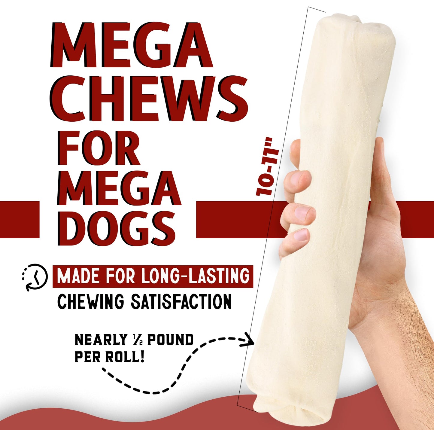 Canine Chews 10-11" MEGA Retriever Rolls (2 Pack) Natural Rawhide for Big Dogs - Long-Lasting Dog Chew Treats for Aggressive Chewers - Odor-Free - Extra-Large
