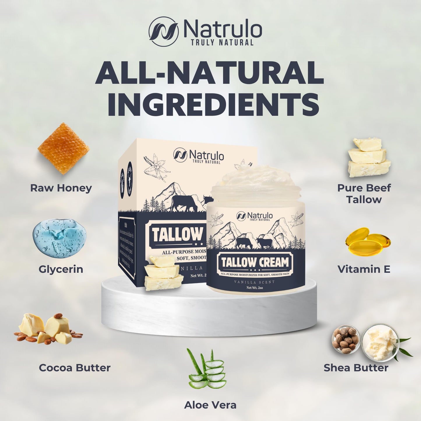 Beef Tallow Cream – All Natural Grass Fed Beef Tallow and Honey All Purpose Balm – Moisturizing Face and Body Lotion for Eczema, Cracked, Dry, Itchy, Irritated Skin – Skin Repair Skincare Made in USA