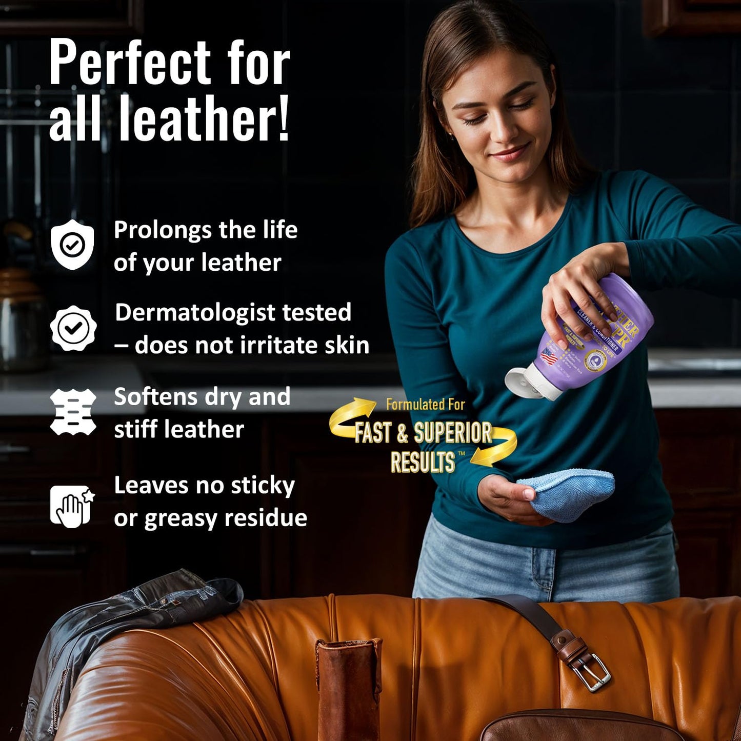 Leather CPR Cleaner and Conditioner - Made in USA, Leather Furniture Cleaner and Conditioner for Couch, Purses, Shoes, Jackets, Cars, Leather Restore