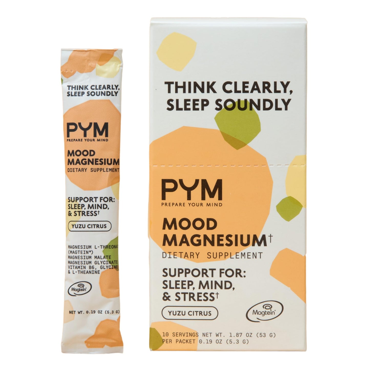 PYM Mood Magnesium Powder Packets (10-Servings) Magnesium Glycinate, L-Threonate & Malate Powder | Aid & Mood Support Supplement for Stress