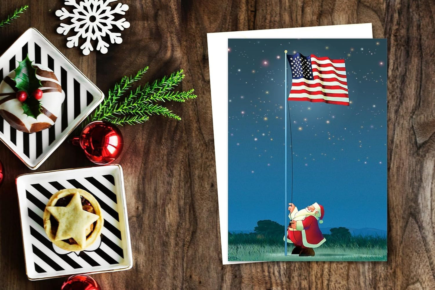 Stonehouse Collection | Patriotic Christmas Card | 18 American Flag Cards & Envelopes | American Flag - USA Made (Standard)