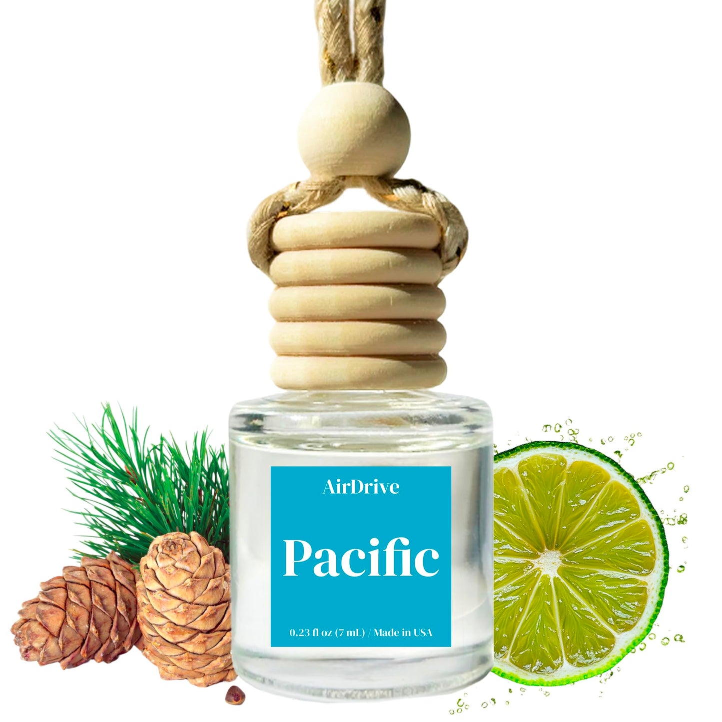 Car Air Freshener Pacific – Ocean & Citrus Aroma Diffuser, Long-Lasting Hanging Oil Diffuser with Wooden Cap, Non-Toxic Rearview Mirror Accessory, Made in USA