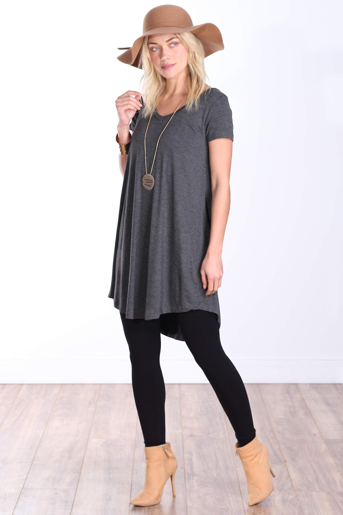 Popana Womens Short Sleeve Summer Tunic Tops to Wear with Leggings Loose Fit Made in USA Charcoal