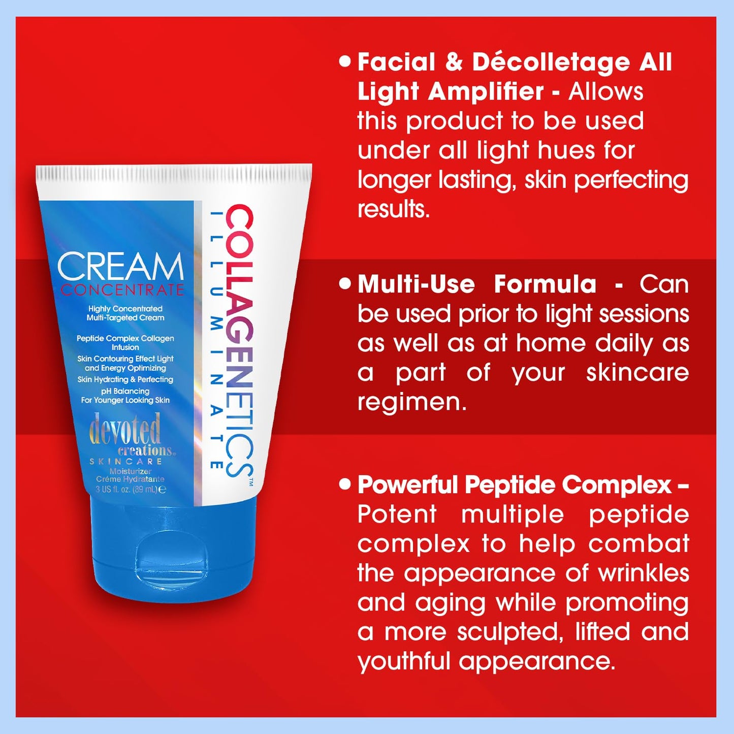 Devoted Creations Collagenetics Illuminate Cream Concentrate 3oz - Highly Concentrated Multi-Targeted Cream Skin Hydrating & Perfecting – pH Balancing For Younger Looking Skin