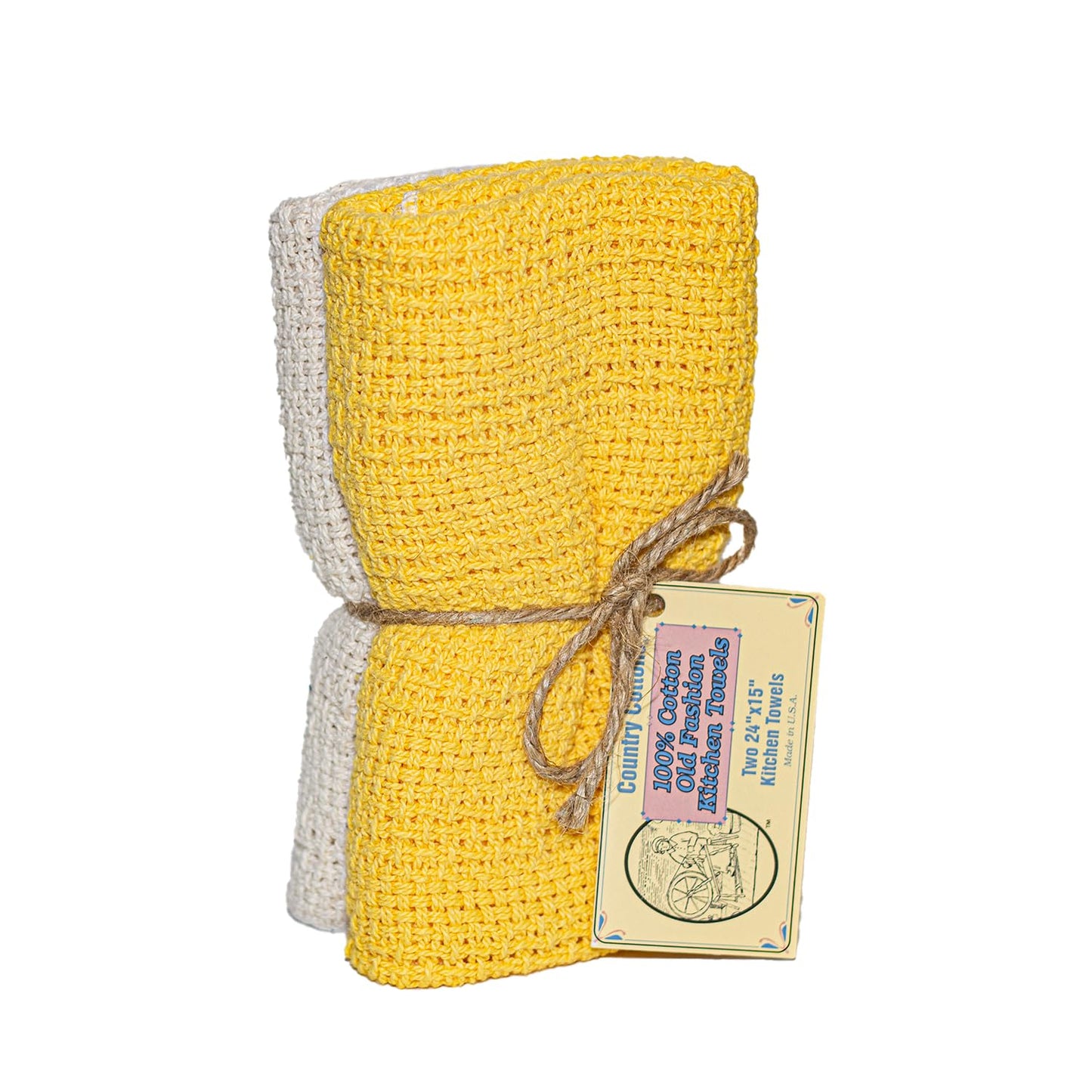 Country Cottons Old Fashion 100% Cotton Kitchen Towels - Set of 2-24"x15" (Goldenrod)