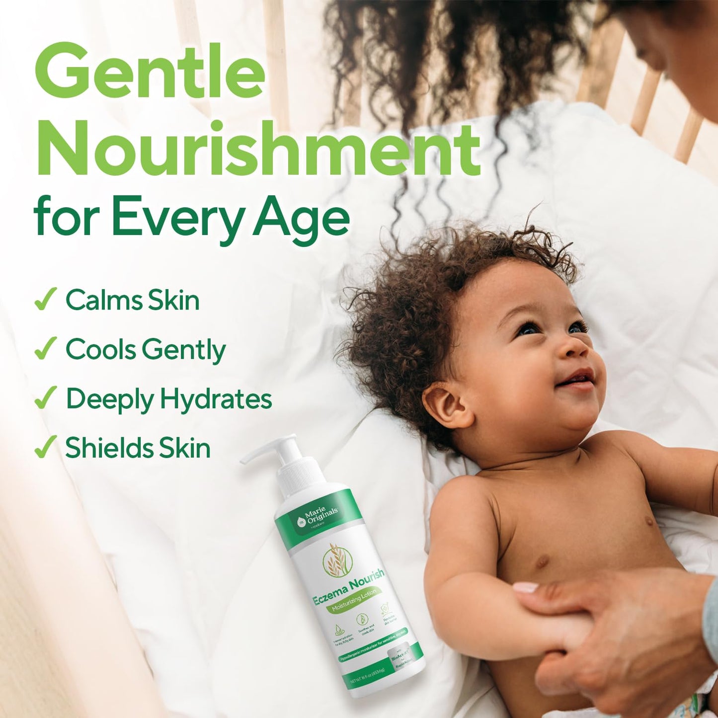 Marie Originals Eczema Nourish Moisturizing Lotion for Dry, Itchy, Sensitive Skin Relief– Hypoallergenic Formula with Colloidal Oatmeal & Natural Botanicals | Eczema Cream for Kids & Adults | 16 Fl Oz