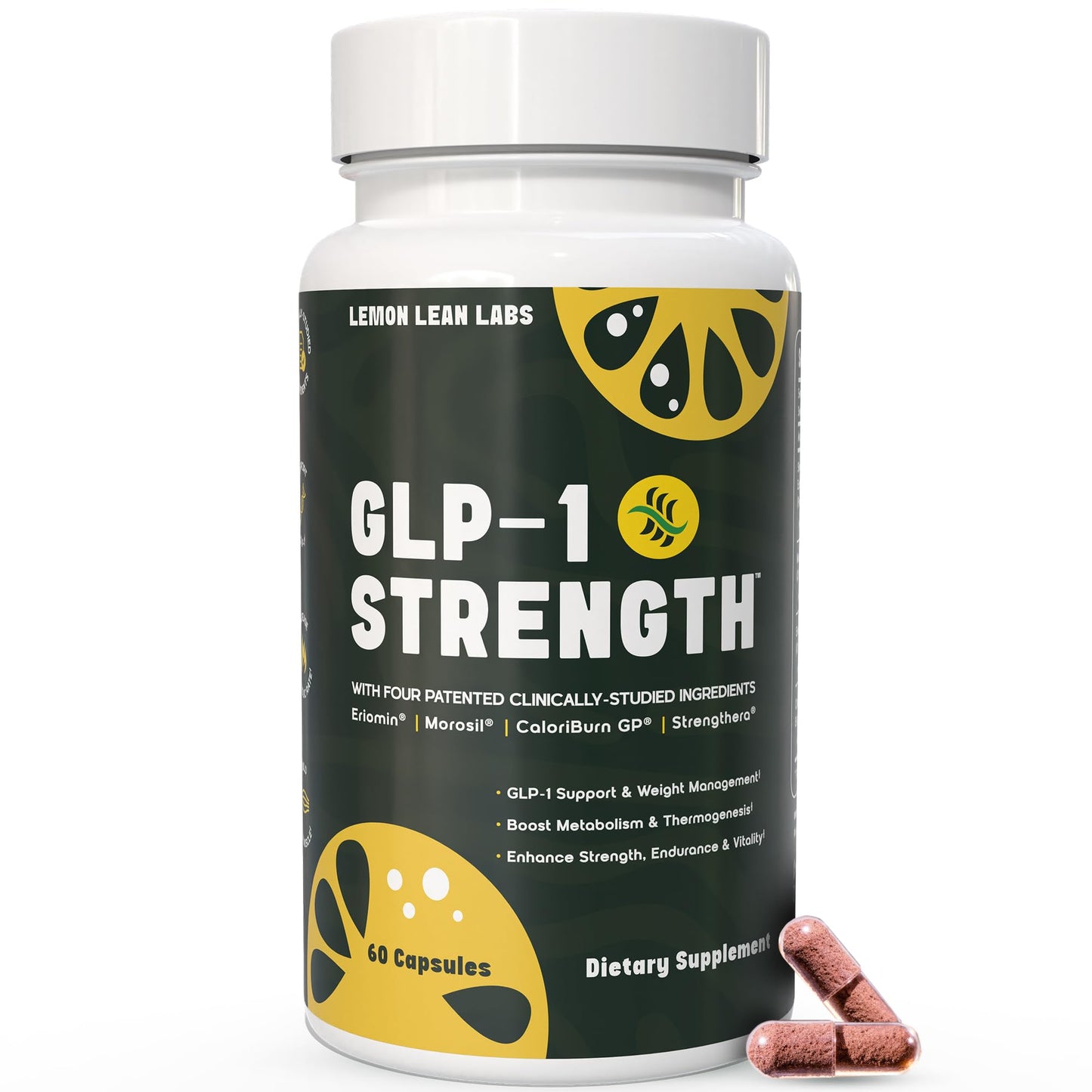 GLP-1 Strength Fat Burner, Lean Body Mass & GLP-1 Supplement for Women & Men - Weight Management, Gut Health & Metabolism Support with Eriomin & Morosil - Vegan, Gluten Free, Non-GMO - 60 Count