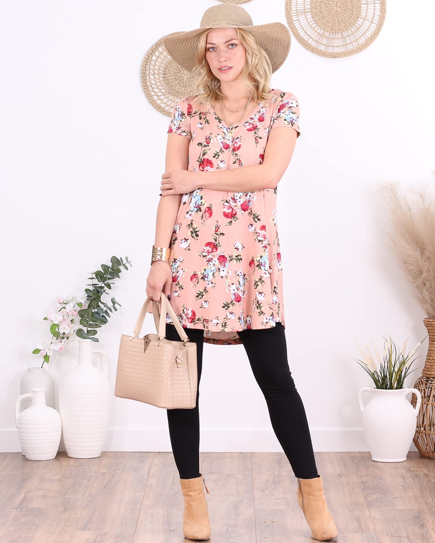 Popana Womens Short Sleeve Summer Tunic Tops to Wear with Leggings Loose Fit Made in USA