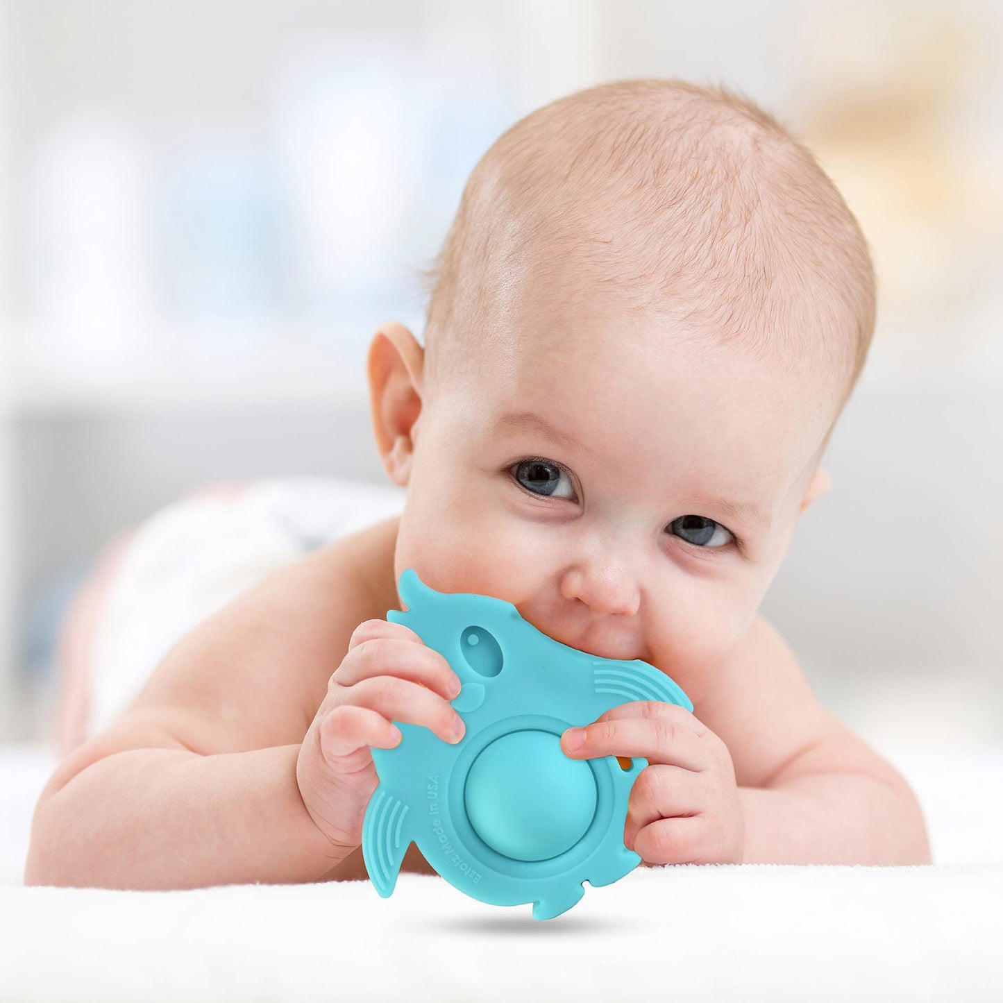 Eztotz Popz Baby Teether Toy - Made in The USA - Pop It Sensory Toys for 0-6 Months + - 100% Silicone Dimple Popper for Newborns and Infants - BPA Free