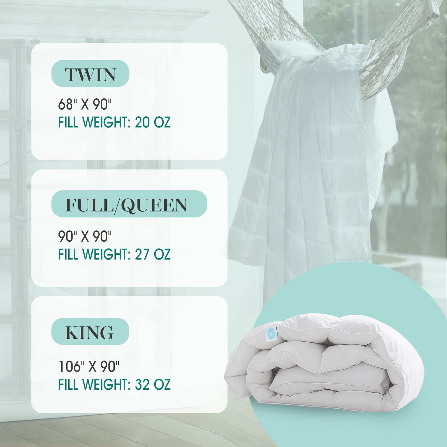 MARTHA STEWART 650 Fill Power Luxury Fluffy White Down Comforter King Size, Light Warmth Down Duvet Insert 300 Thread Count 100% Cotton Bedding Comforter with Corner Loops, Made in USA -106" x 90"