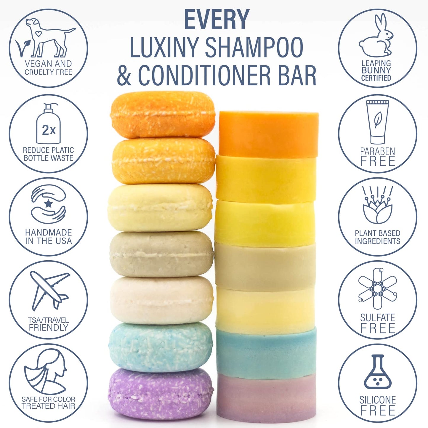 Luxiny Unscented Shampoo Bar for all hair types is Vegan, Sulfate Free and Made in USA. Get up to 60 Washes at Home or use as a Travel Shampoo. Great for strenghtening shampoo for sensitive skin.