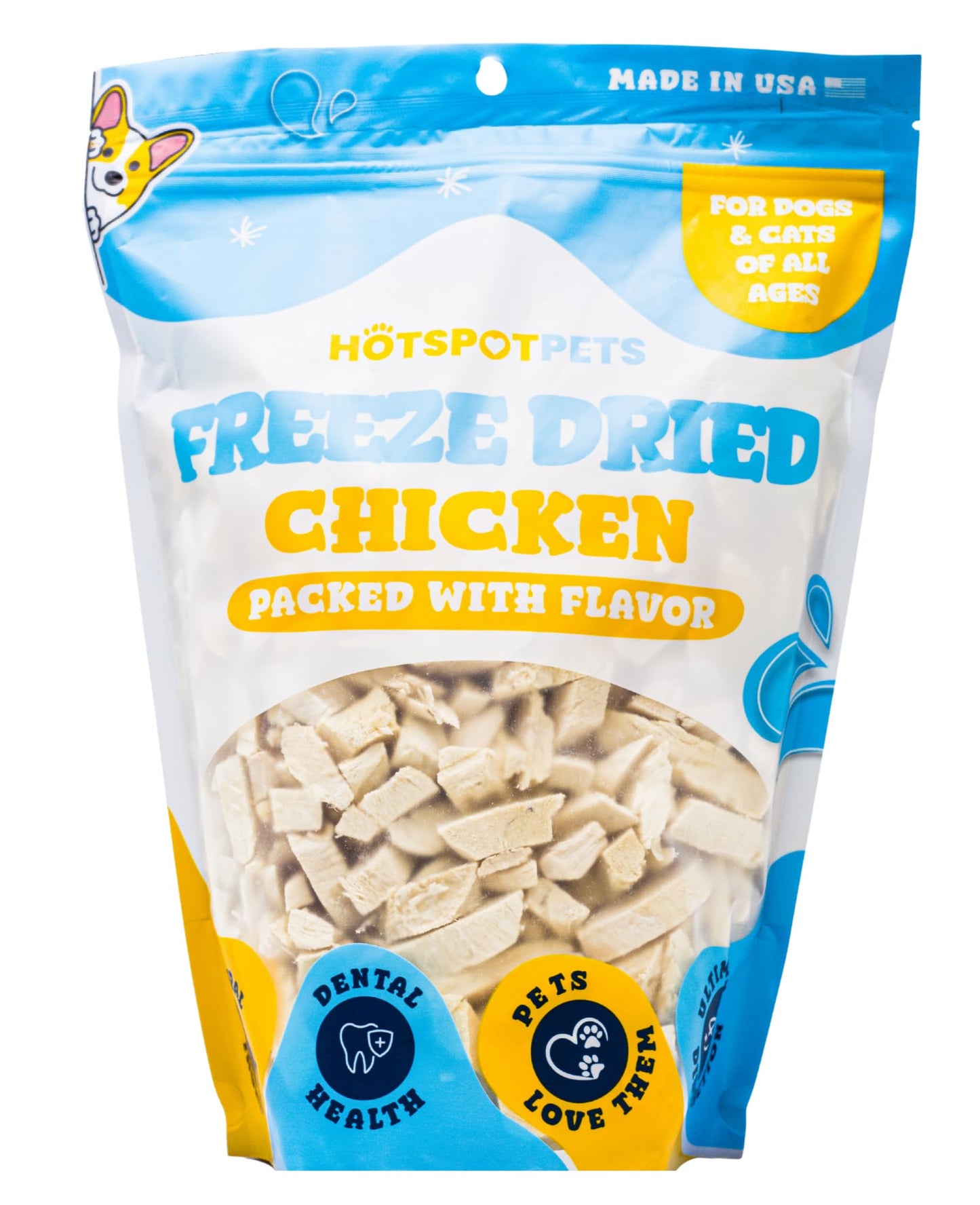 hotspot pets Freeze Dried Chicken Treats for Cats & Dogs -1LB Big Bag- Resealable Bag- Single Ingredient -Made in USA-All Natural Grain-Free Chicken Breast- Perfect for Training, Topper or Snack