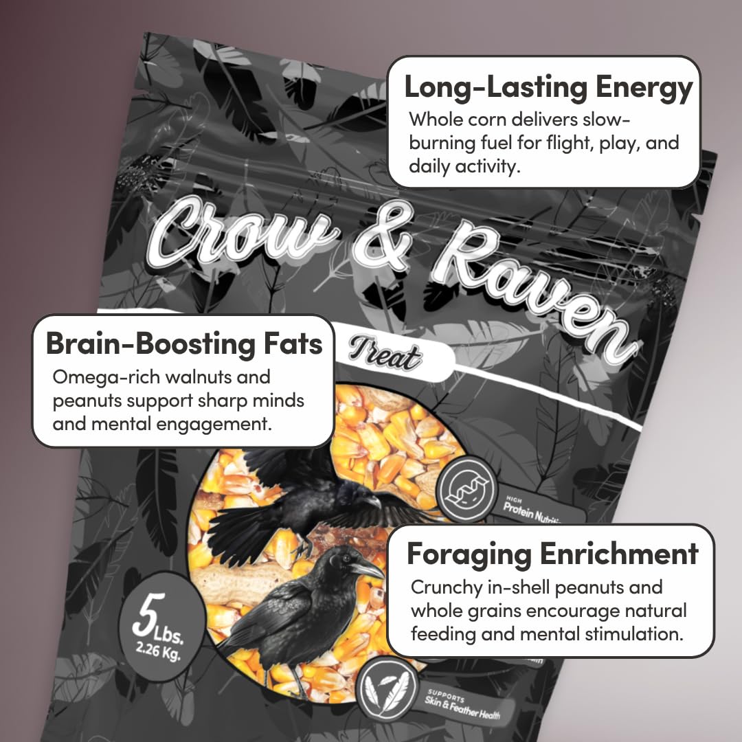 Mycelium Crow & Raven Treat 5 lbs | Wild Bird Feed for Crows, Ravens & Corvids | Whole Corn, in-Shell Peanuts & Walnuts | High-Energy Foraging Mix | Brain, Heart & Feather Support | Organic & Non-GMO