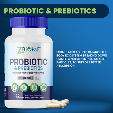 Probiotics + Prebiotics Supplement - 60 Billion CFU - 10 Strains, Lactobacillus, Butyrate & Acidophilus for Digestive, Gut & Body Wellness, Constipation, Diarrhea, Gas & Bloating, Men & Women, 30ct