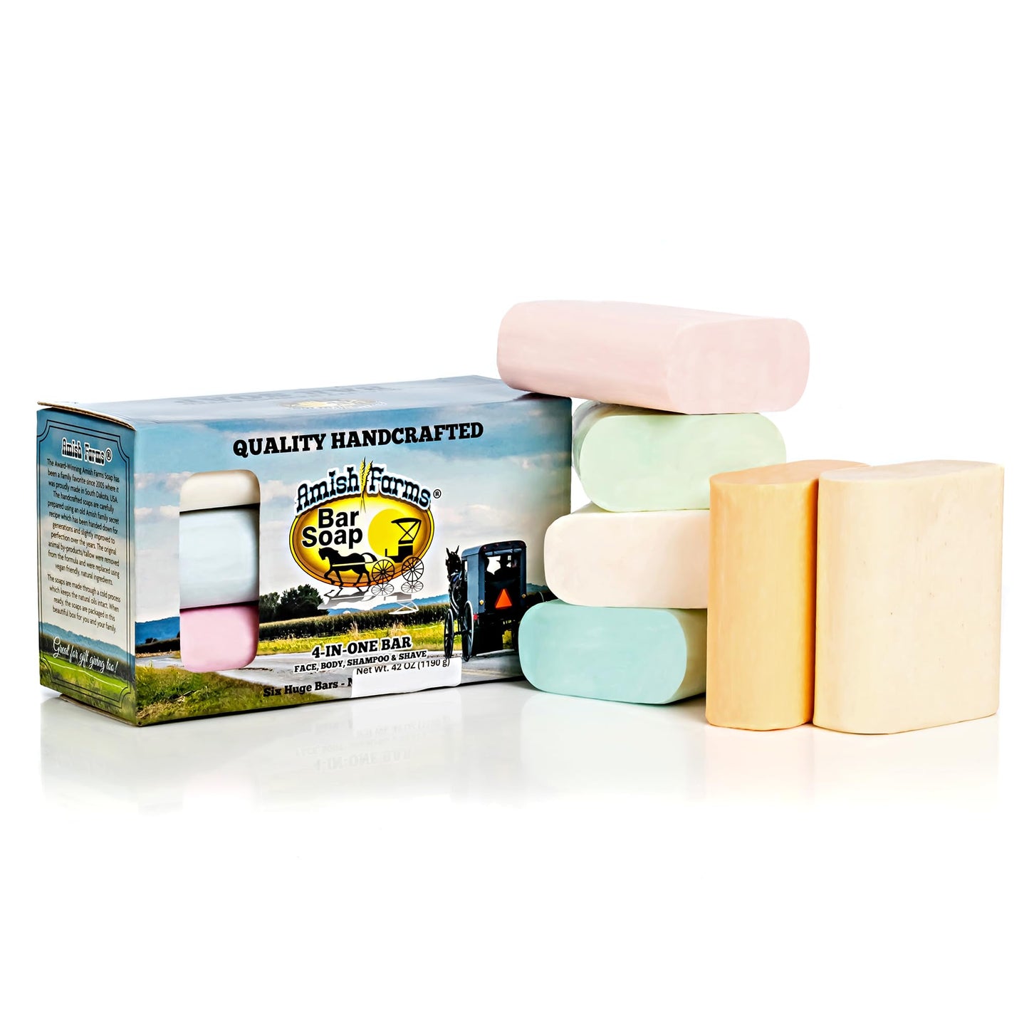 Amish Farms Bar Soap w/All Natural Bentonite Clay (6 Bars) Made in USA, Vegan Moisturizing for Sensitive Skin | Women & Mens Face & Body Bar Bath Soap for Shower | Clean Scent | 5 Ounce Each