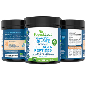 ForestLeaf Collagen Peptides Powder Unflavored - Hydrolyzed Grass Fed Keto Collagen Protein Powder Type 1, 2 & 3 - Vital Hair, Skin, Nails, Joints, Recovery, 11g Per Serving
