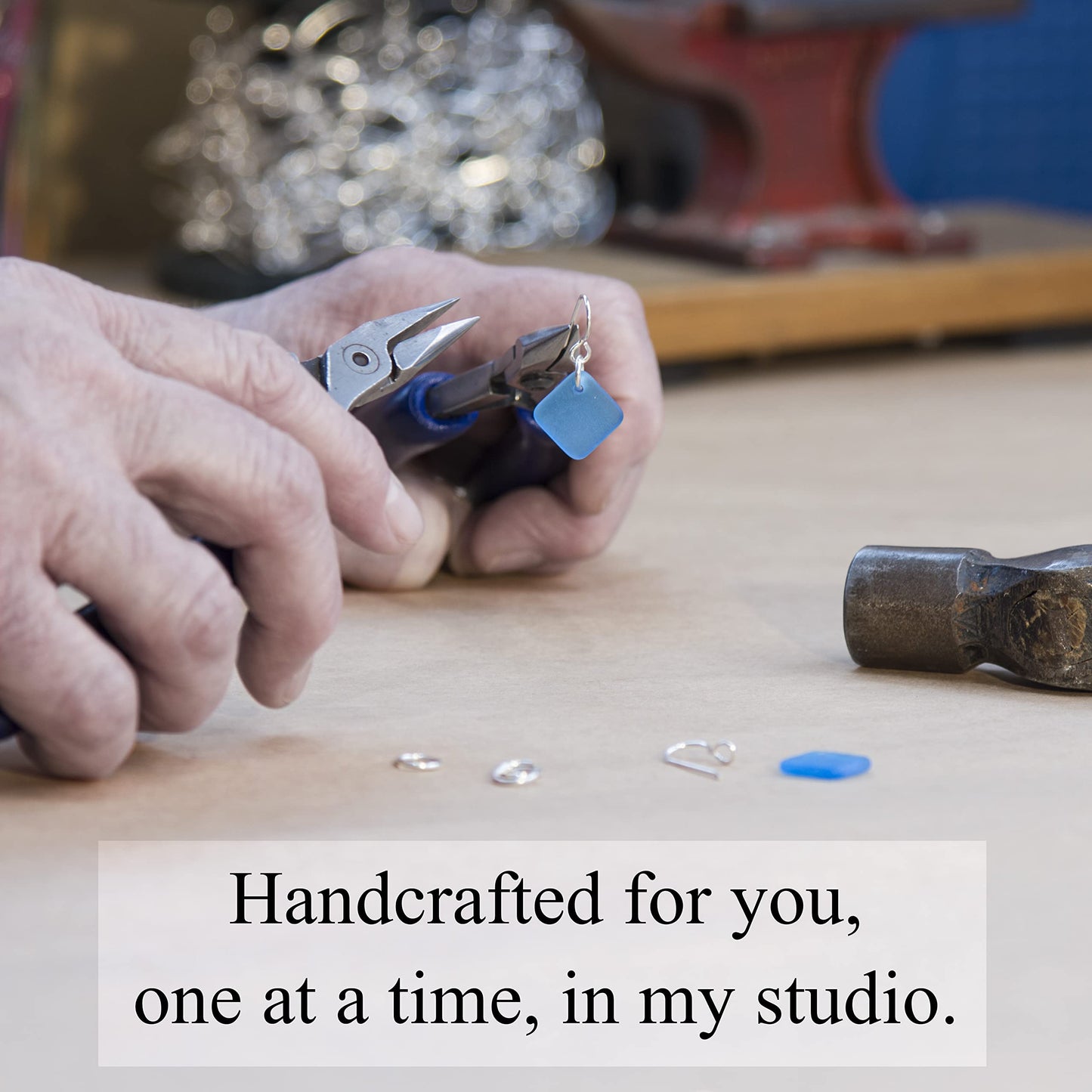 Delicate Diamond Sea Glass Earrings (Cornflower) Beach Glass Earrings for Women by EcoSeaCo, using sustainable, recycled and repurposed material. Handmade Jewelry in the USA