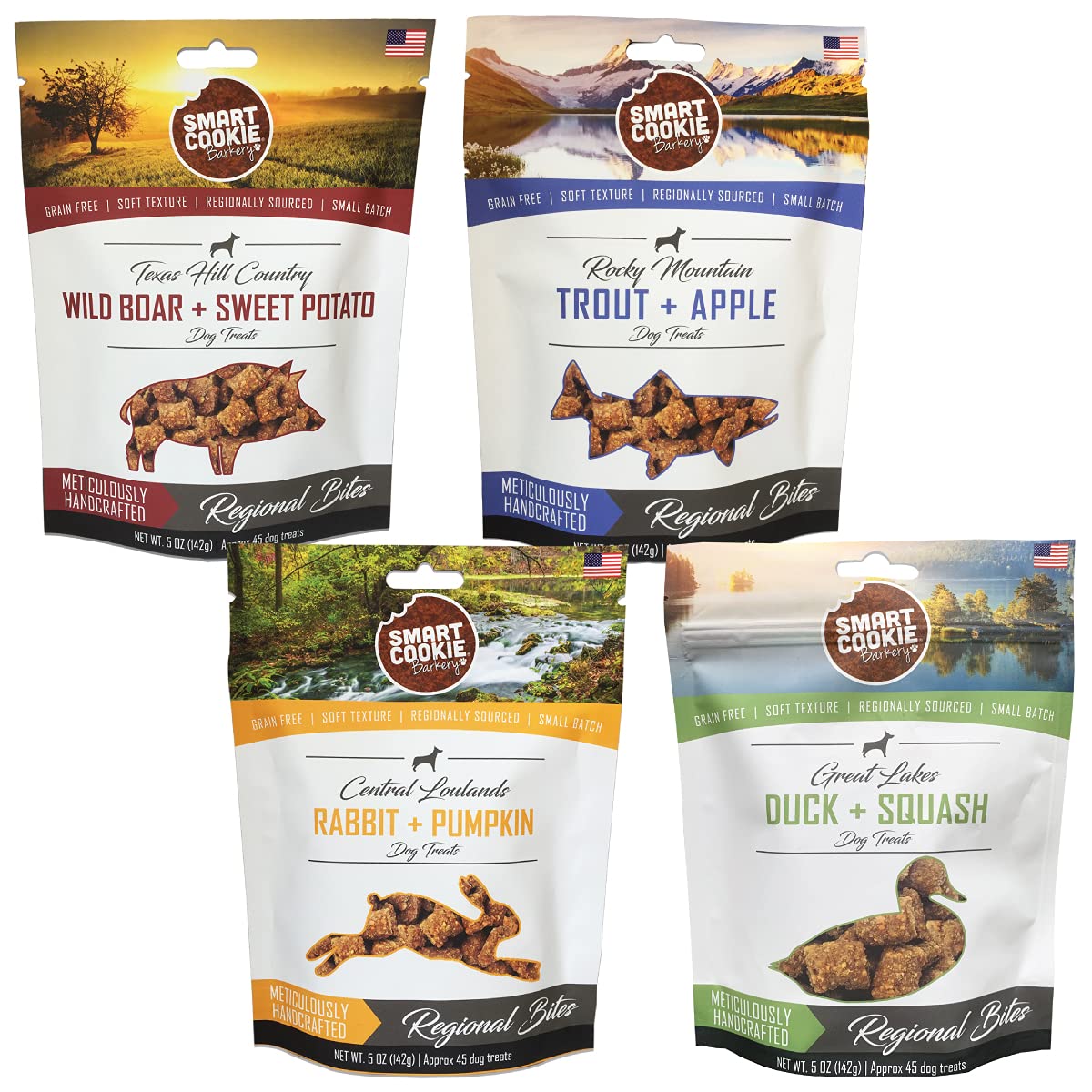 Smart Cookie All Natural Soft Dog Treats - 4 Flavor Variety Pack (5oz Each) - Healthy Dog Treats for Dogs & Puppies with Allergies, Sensitive Stomachs - Chewy, Grain Free, Made in USA