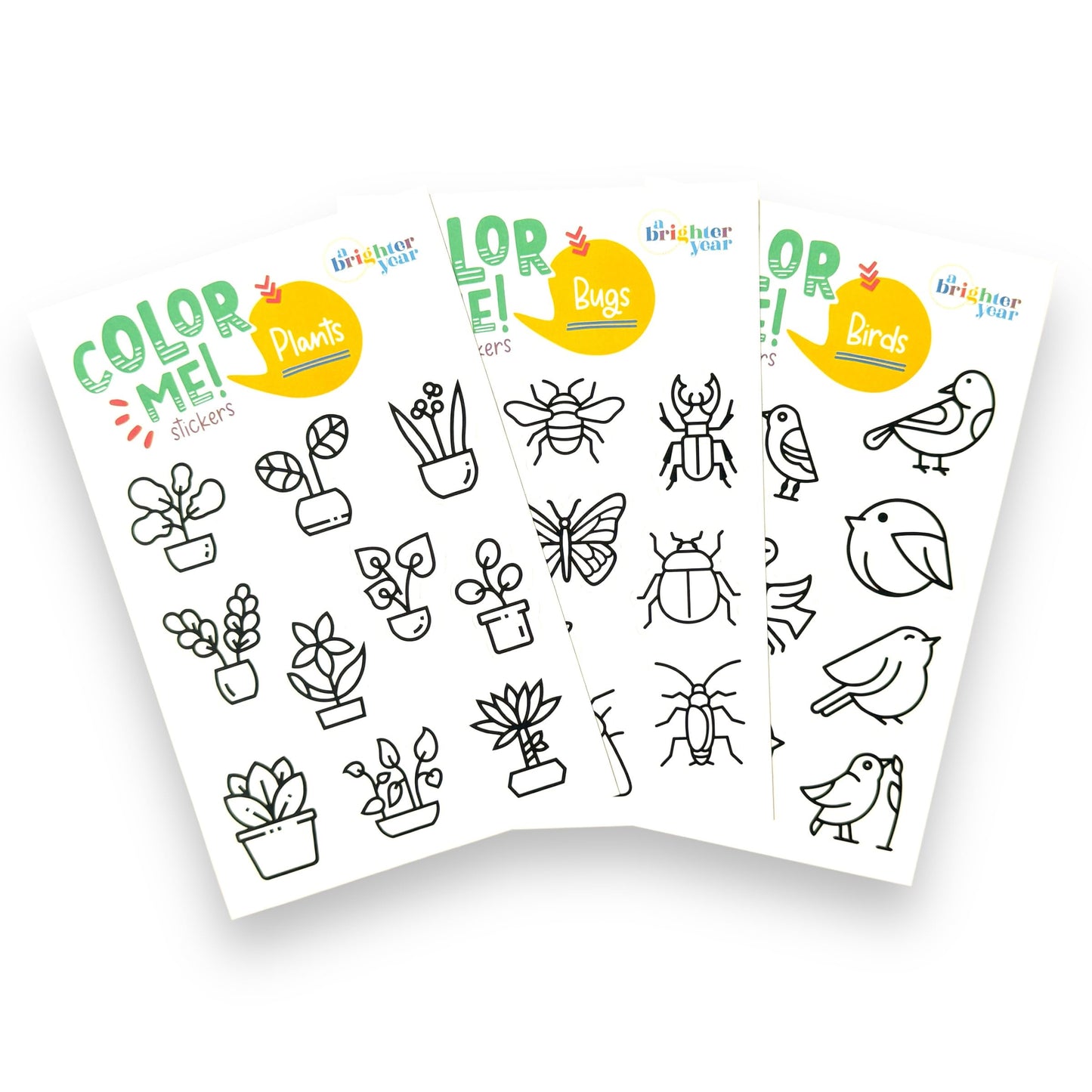 A Brighter Year Color-Your-Own Sticker Bundle, Birds, Bugs & Botany Edition - 3-Pack of 8.5” x 5.5” Sheets of 10 Stickers Each – Stickers are 1.5-2” x 2-3” - Notebooks, Planner, Gift