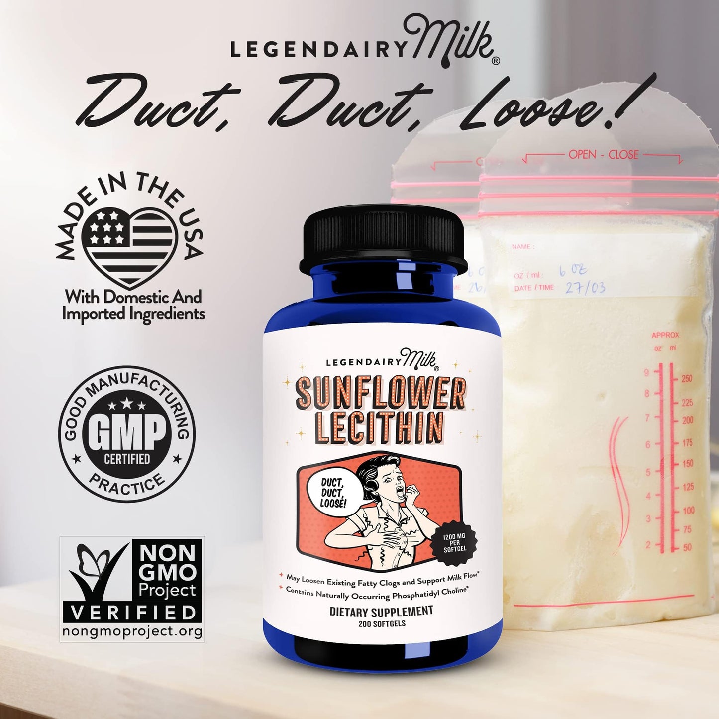 Legendairy Milk Sunflower Lecithin 1200mg, Lactation Support, Sunflower Lecithin Supplement for Clogged Milk Ducts, Made in USA