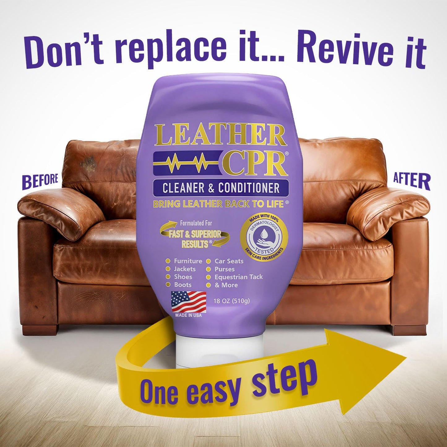 Leather CPR Cleaner and Conditioner - Made in USA, Leather Furniture Cleaner and Conditioner for Couch, Purses, Shoes, Jackets, Cars, Leather Restore