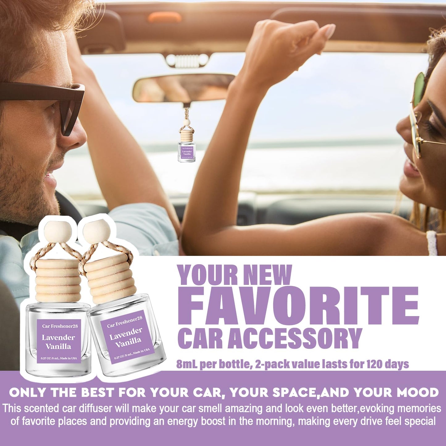 Car Air Freshener Hanging, Car Essential Oil Diffuser, Cute Car Air Freshener, Car Fresheners Long Lasting, Air Fresheners for Women, Air Freshener Diffuser, Made in USA