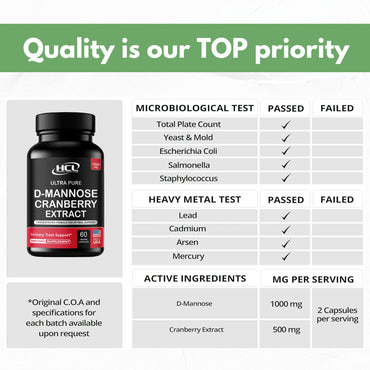 HCL HERBAL CODE LABS D-Mannose with Cranberry Extract Capsules 1500mg – High Potency USP Grade D-Mannose Supplement with Whole Fruit Cranberry Powder – Urinary Tract Support – Non-GMO 60 Capsules