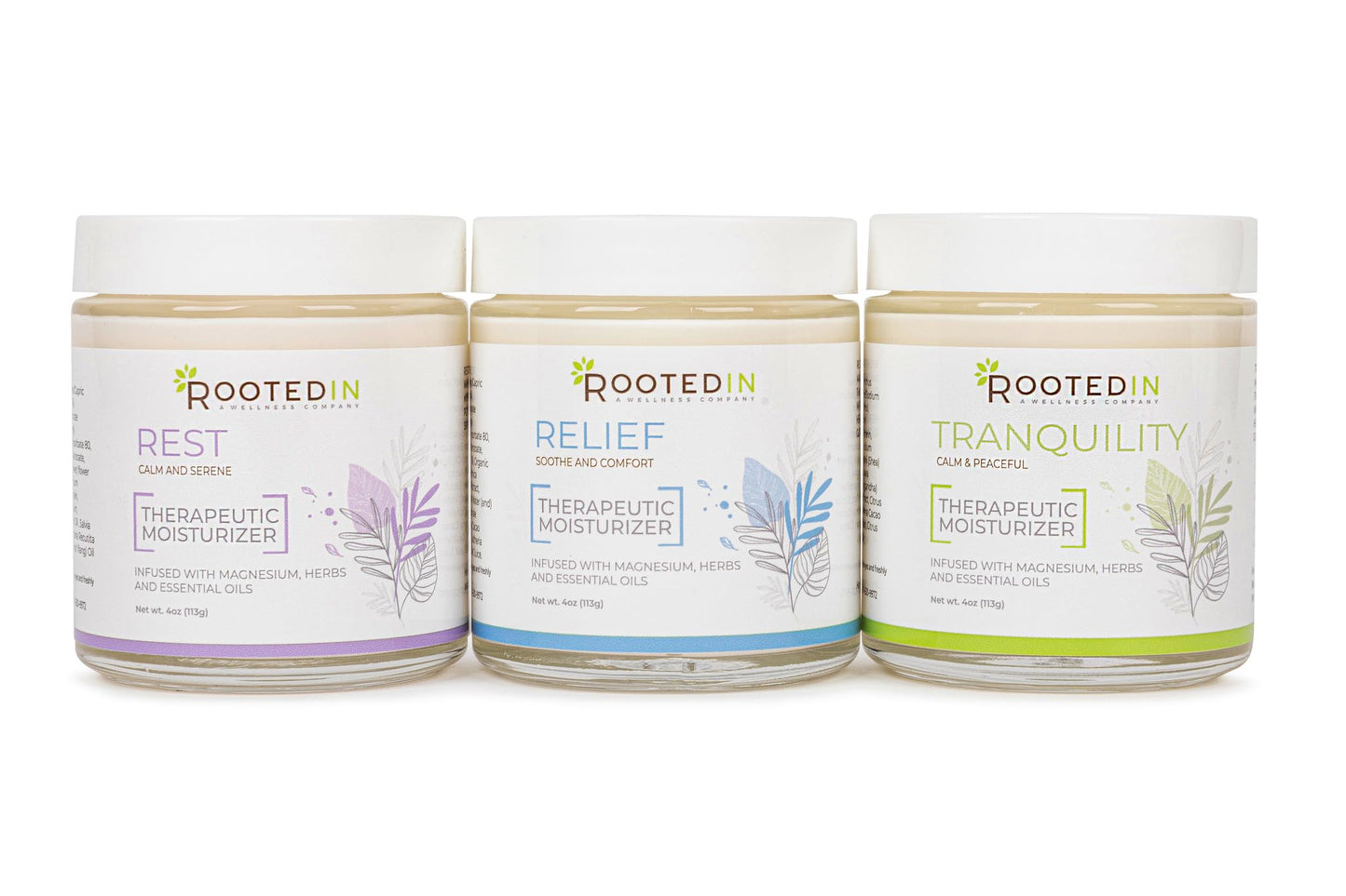 Rooted In Starter Set Includes Tranquility, Rest & Relief Magnesium Cream - Infused with 500mg Pure Magnesium, Herbs & Essential Oils - Non Greasy, Perfect Self-Care Gifts for Adults & Kids