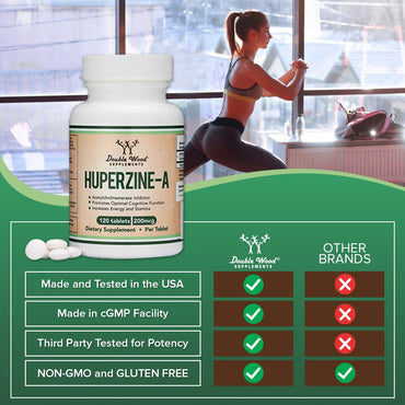 Huperzine A 200mcg (Third Party Tested) 120 Tablets, Brain Supplement to Promote Acetylcholine (Acetylcholinesterase Inhibitor) - Supports Memory and Focus by Double Wood
