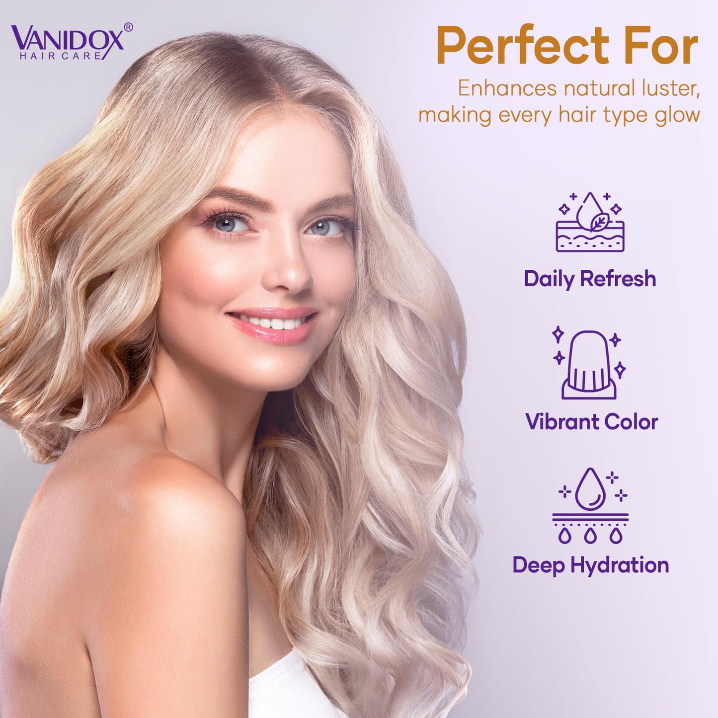 VANIDOX Sulfate Free Brass Toning Purple Shampoo for Blondes, Brown Highlighted, or Bleached Hair, Infused with Purple Rice Extract, Hyaluronic Acid, Vitamin E, and Chamomile Extract (16 fl oz)