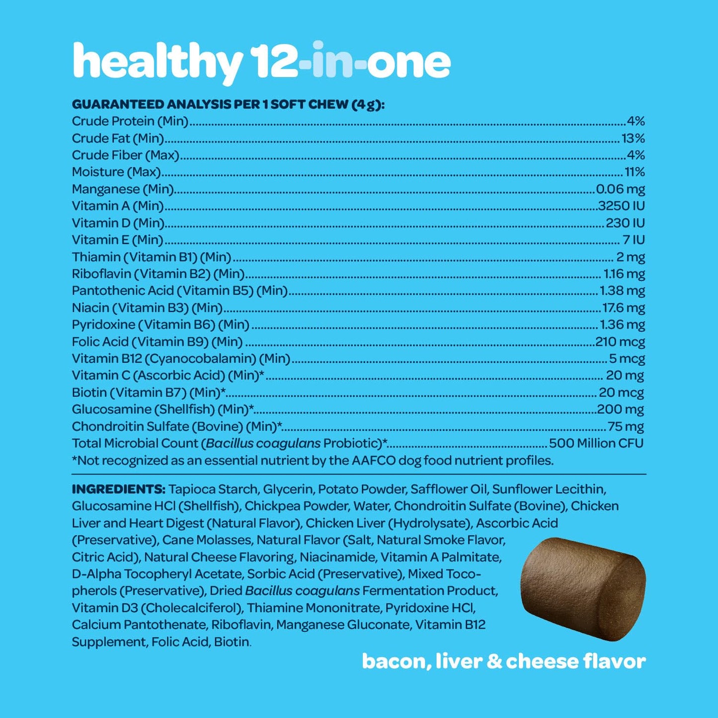 12-in-1 Complete Multivitamin for Dogs | Dog Multivitamin Chewable with Glucosamine Chondroitin & Digestive Probiotics for Dogs of All Ages and Sizes | NASC Certified & Made in The USA | 60 Chews