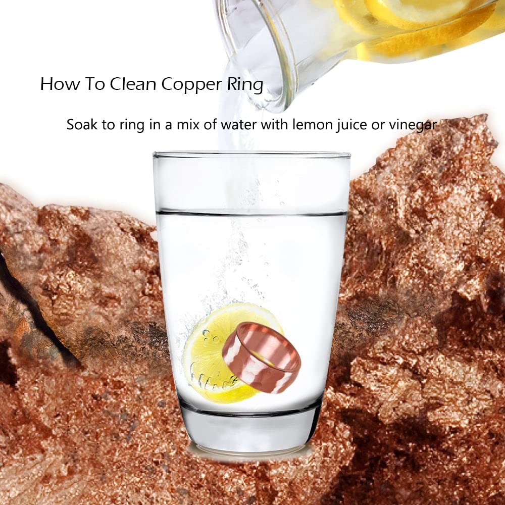 IVY & BAUBLE Uncoated Hammered Solid Copper Ring Band for Men & Women | Made In USA | 8mm |Size 7