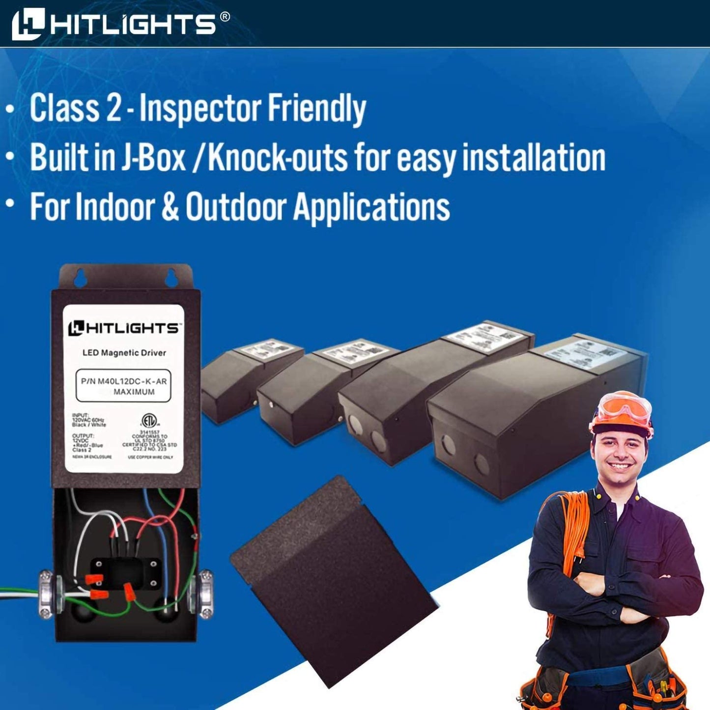 HitLights 300 Watt Dimmable Driver, Magnetic LED Driver - 110V AC-24V DC Transformer. Made in The USA. Compatible with Leviton for LED Strip Lights, Constant Voltage LED Products