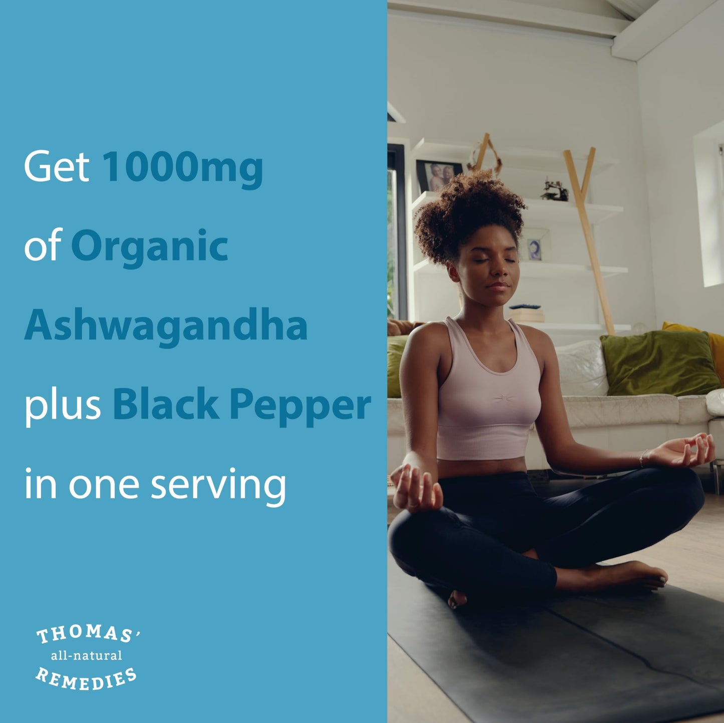Thomas' all-natural Remedies Organic Ashwagandha Stress Support Supplement, Mood & Energy Support, Pure Ashwagandha 1000mg, Ultra Absorption with Black Pepper, Vegan, No fillers