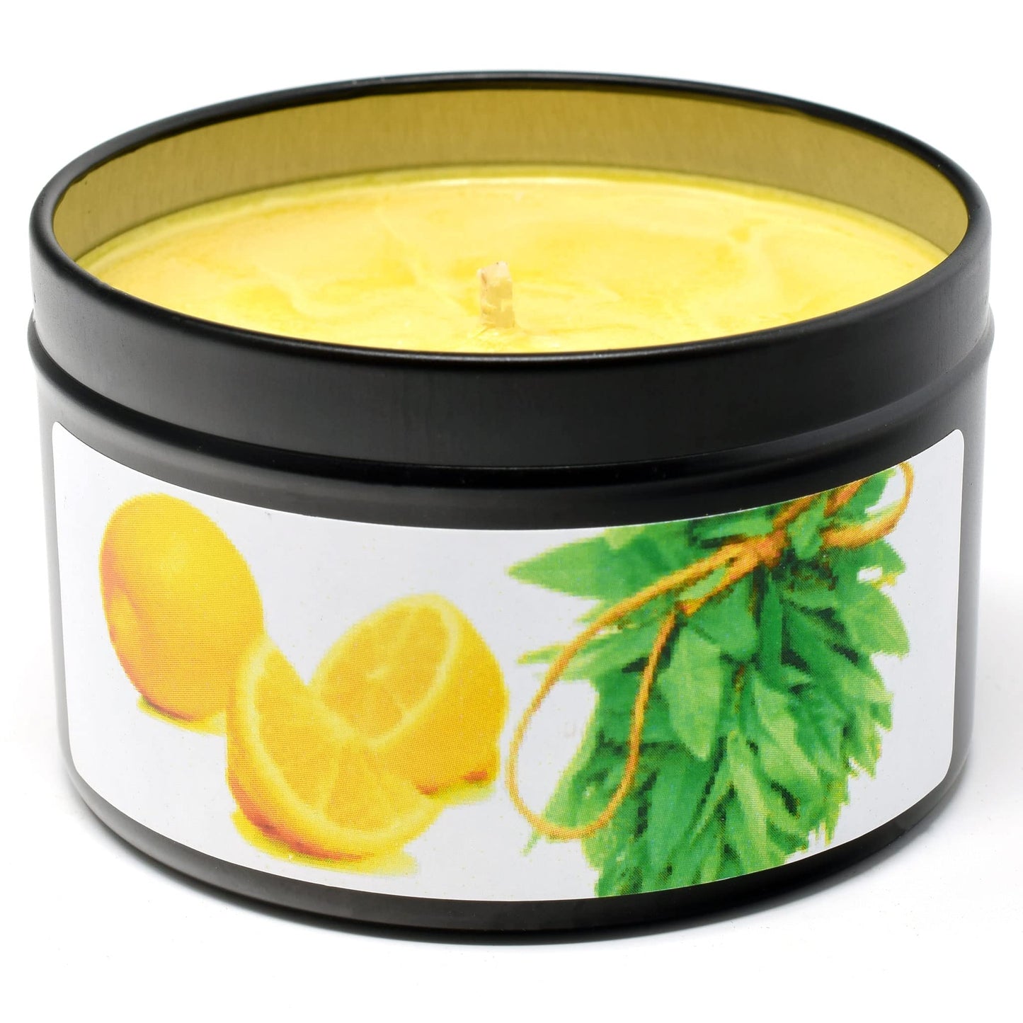 Lemon Verbena - Container Candle, 6 oz - Made with Beeswax, Coconut and Soy - Black Tin Candle - Handmade in The USA - Candeo Candle