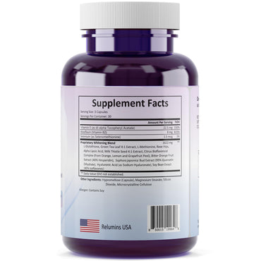 Relumins L-Glutathione Complex 1650mg - Antioxidant Support with Alpha Lipoic Acid, NAC, L-Methionine, Vitamin E - Halal & cGMP Certified, Skin Health Supplement - 90 Vegetarian Capsules