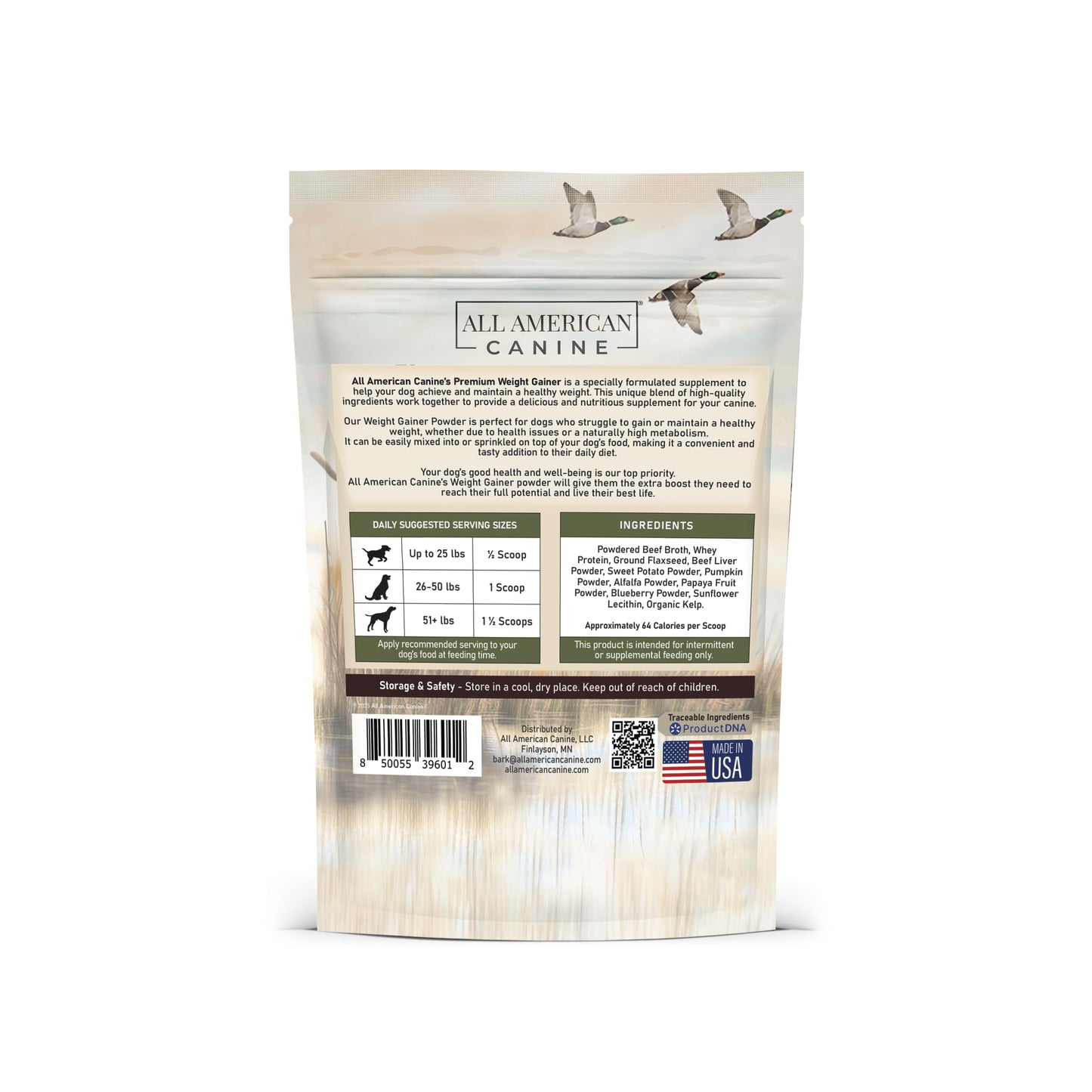 All American Canine Dog Weight Gainer – High Calorie Dog Food Supplement & Protein Powder for Rapid Weight Gain, Mass, and Recovery – Appetite Stimulant – 60 Servings