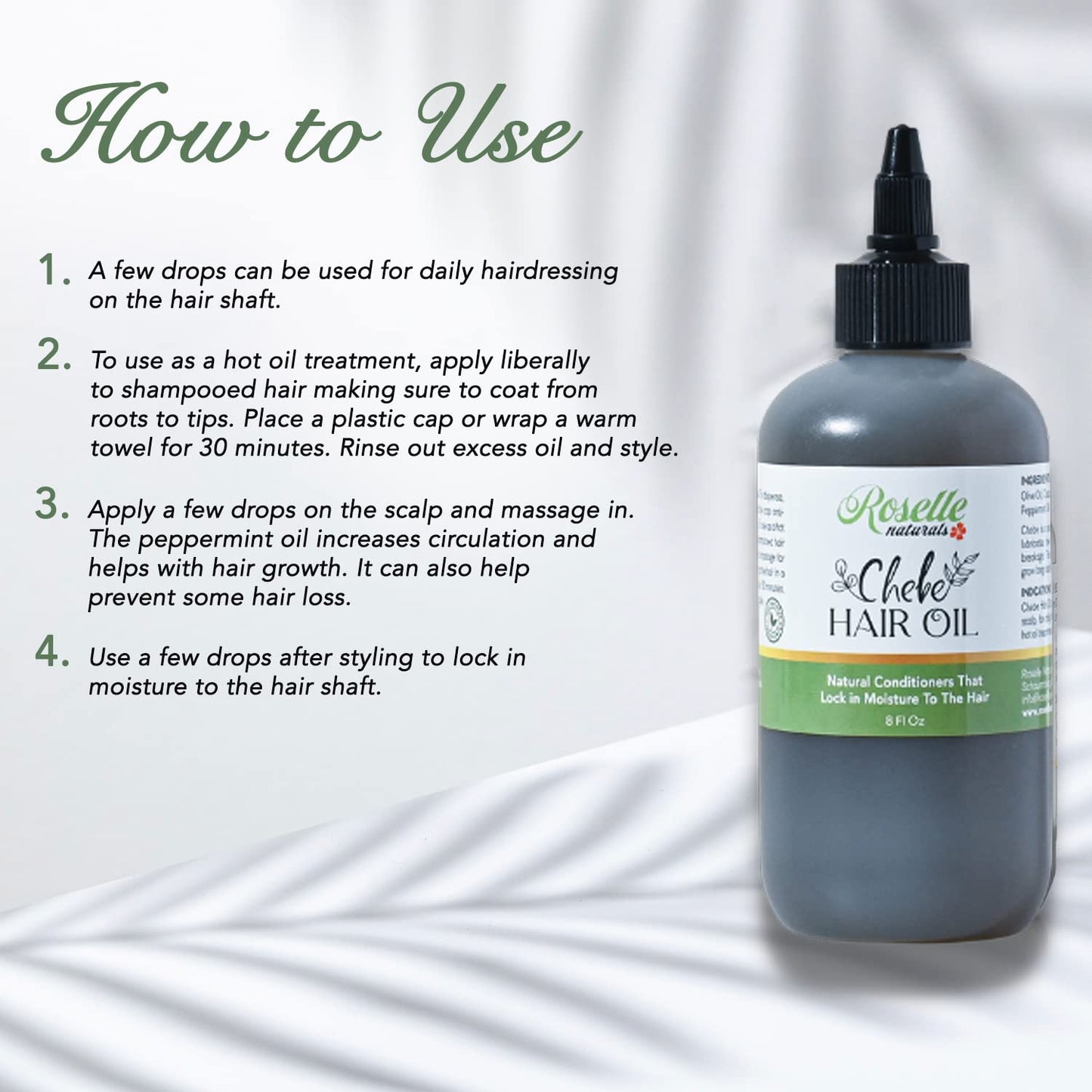 Roselle Naturals Chebe Oil for Hair Growth for Black Women, Chebe Oil Hair Growth Products Made in USA 8 Fl Oz - Chebe Powder Chebe Hair Grease for Stronger, Longer, Thicker Hair.