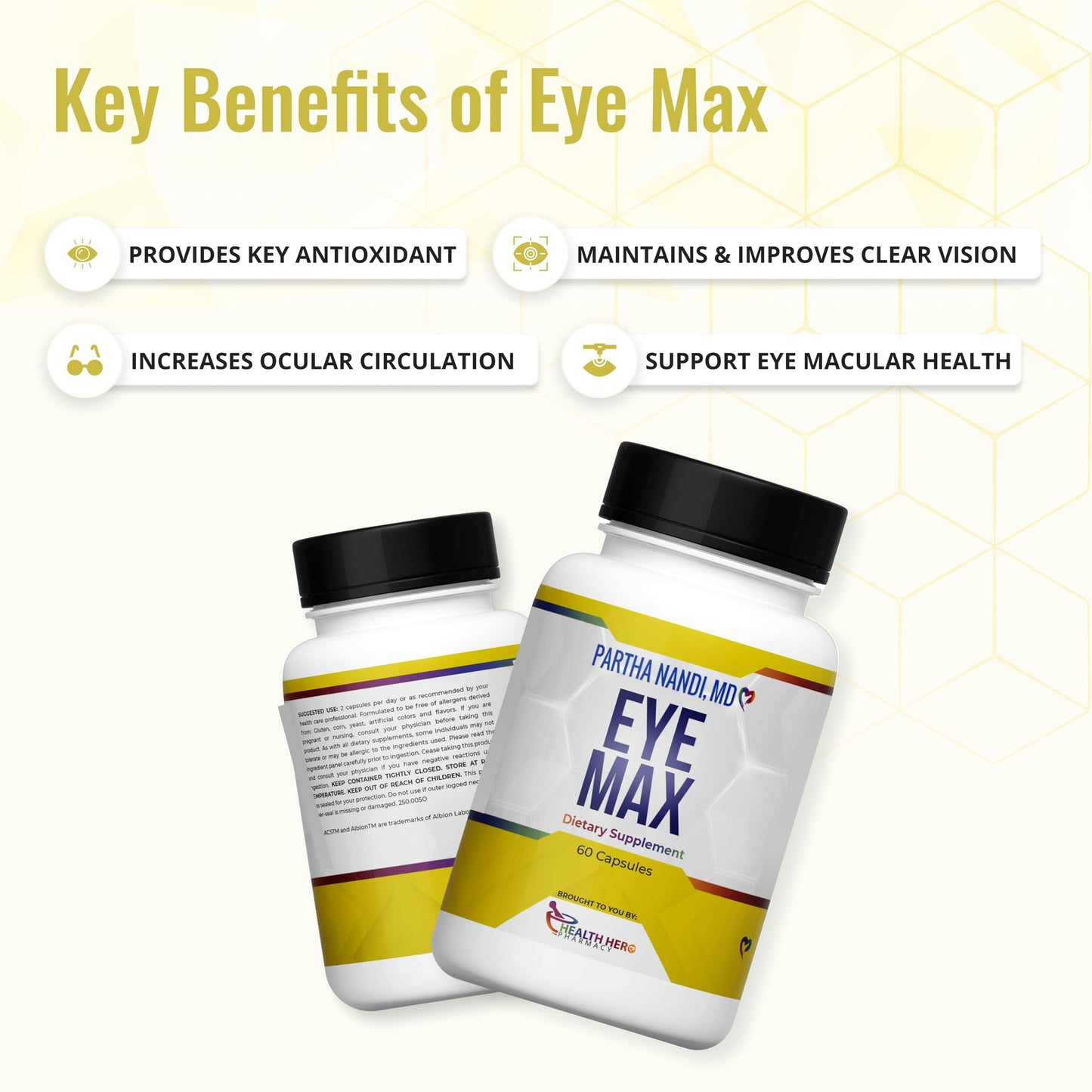 Dr. Nandiโs Eye Max Vision Supplement โ Lutein, Zeaxanthin, Lycopene, Zinc โ Eye Vitamins for Macular & Retina Support โ Blue Light Protection, Visual Clarity & Antioxidant Support โ 60 Vegan Capsules